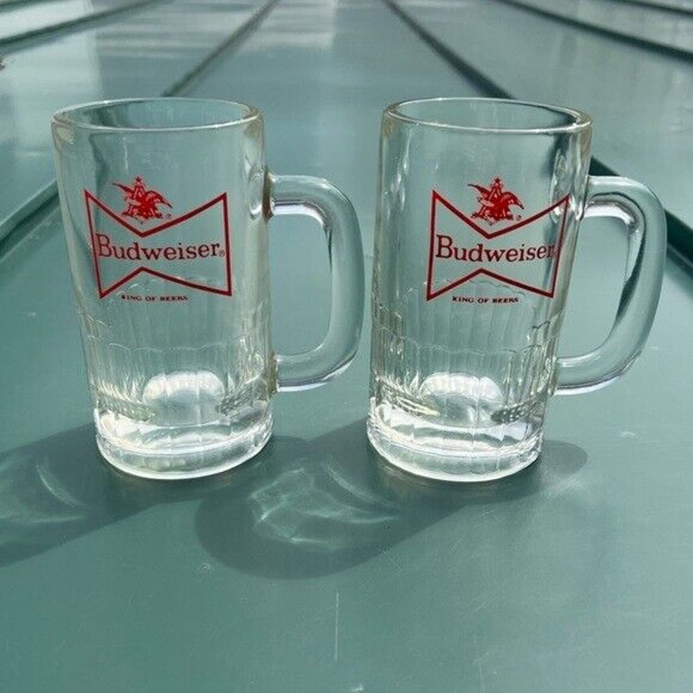 Set of 2 Budweiser kings of Beer Heavy thick glass beer mugs